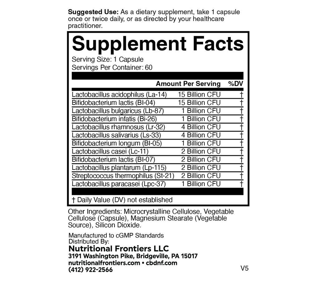 Super Biotics Supplement Facts Label