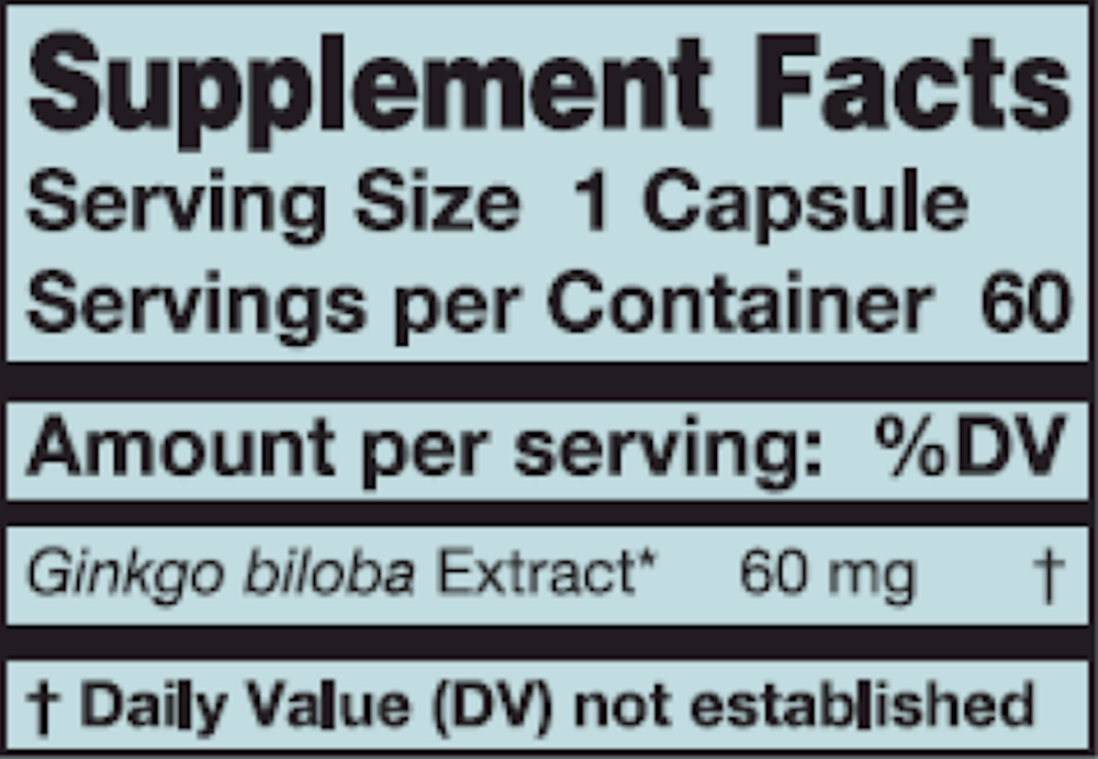 Ginkgo Supplement Facts Label