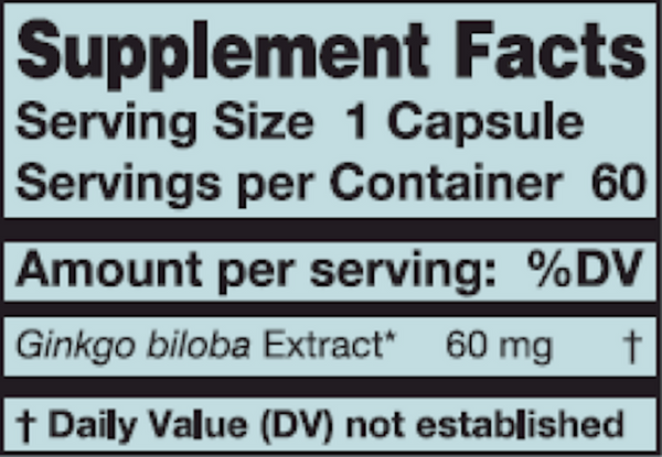 Ginkgo Supplement Facts Label