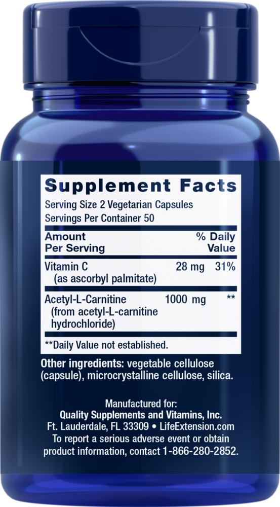 Acetyl-L-Carnitine Supplement Facts Label