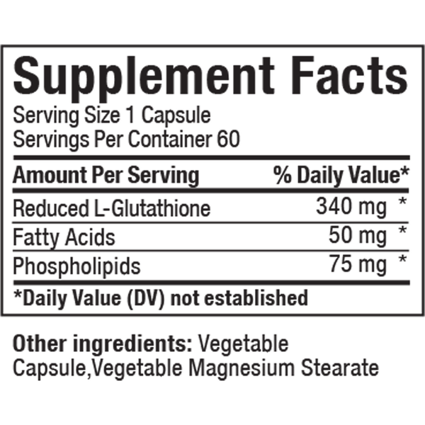 Liposomal Glutathione Supplement Facts Label