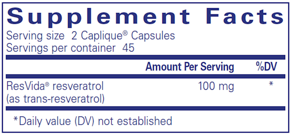 Resveratrol VESIsorb Supplement Facts Label