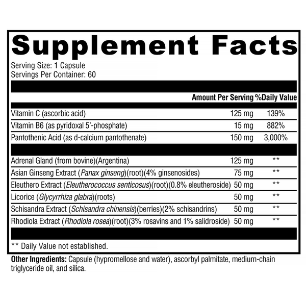 Adrenaliv® Supplement Facts Label