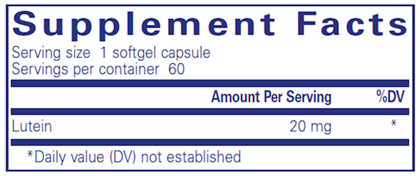 Lutein 20 Mg 60 Count Supplement Facts Label