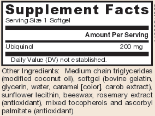 QH-Absorb Co-Q10 200 mg Supplement Facts Label