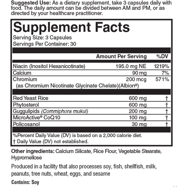 Cholesto Red Supplement Facts Label