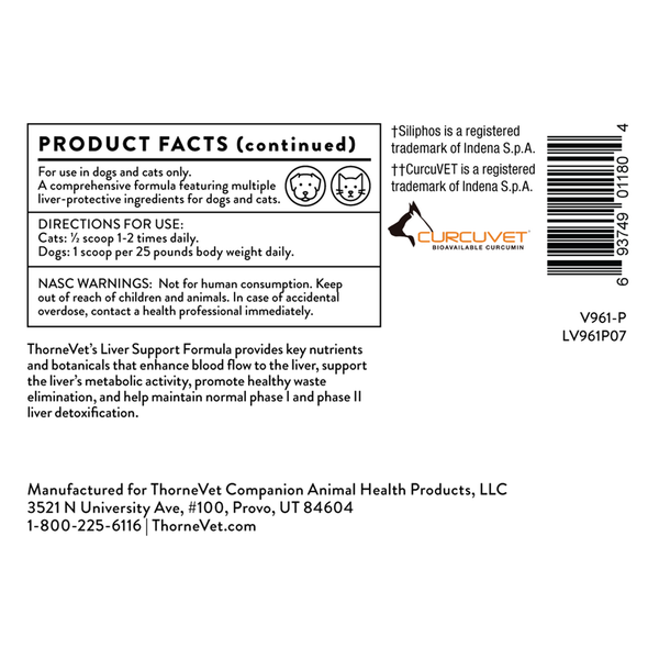 Liver Support Formula Powder (formerly Hepagen) Supplement Facts Label