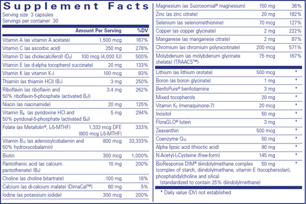 PureGenomics® Ultra Multivitamin Supplement Facts Label