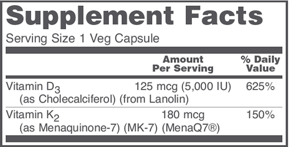 K2 MK-7 & D3 Supplement Facts Label