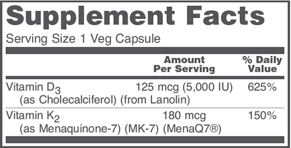 K2 MK-7 & D3 Supplement Facts Label