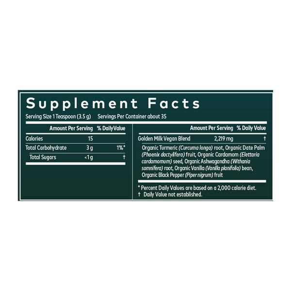 Golden Milk Supplement Facts Label