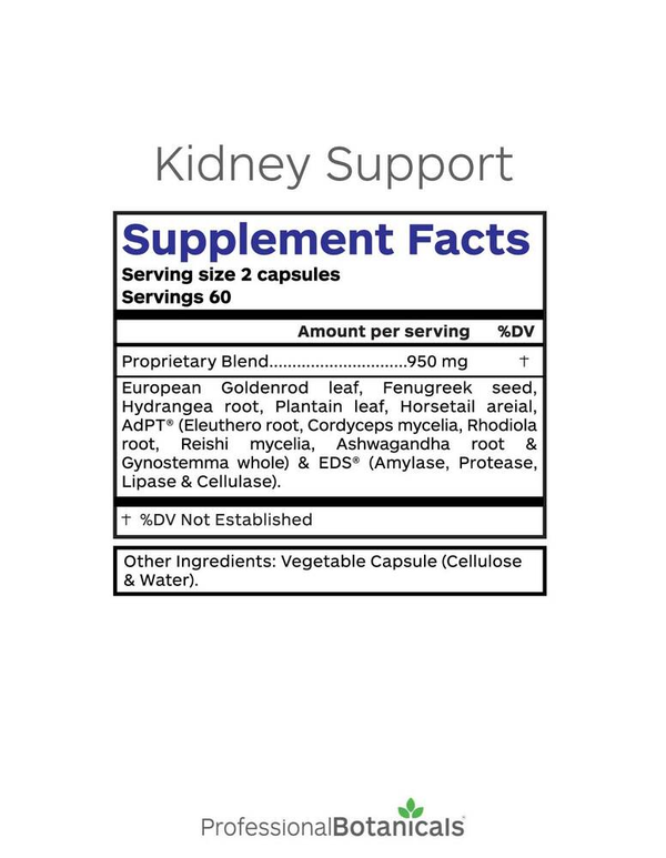 Kidney Support Supplement Facts Label