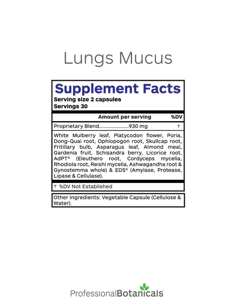 Lungs Mucus Supplement Facts Label