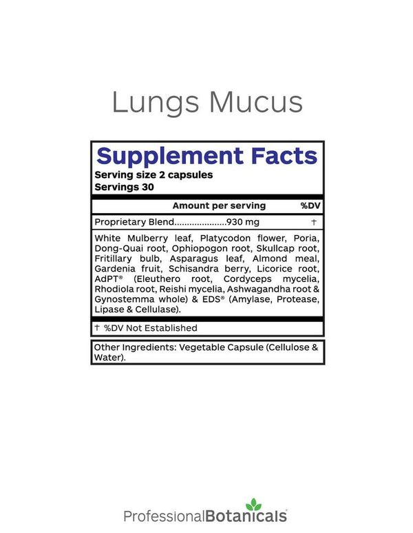 Lungs Mucus Supplement Facts Label