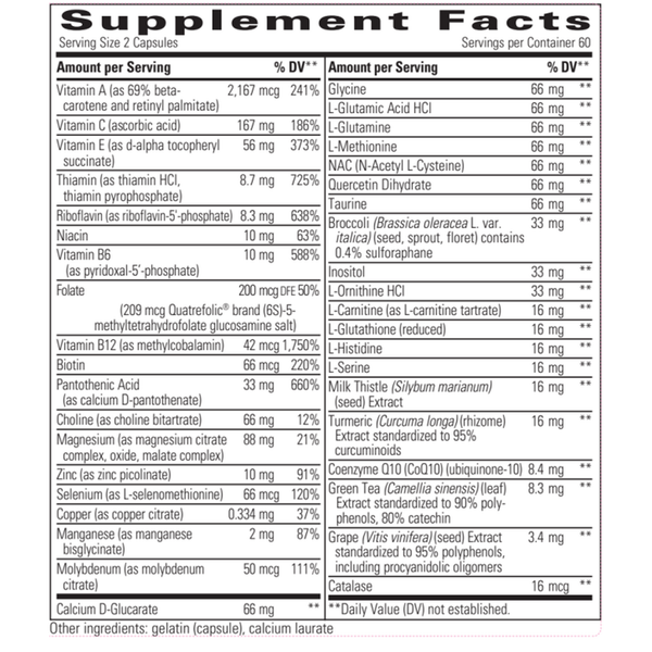 Detoxication Factors 60 Count Supplement Facts Label