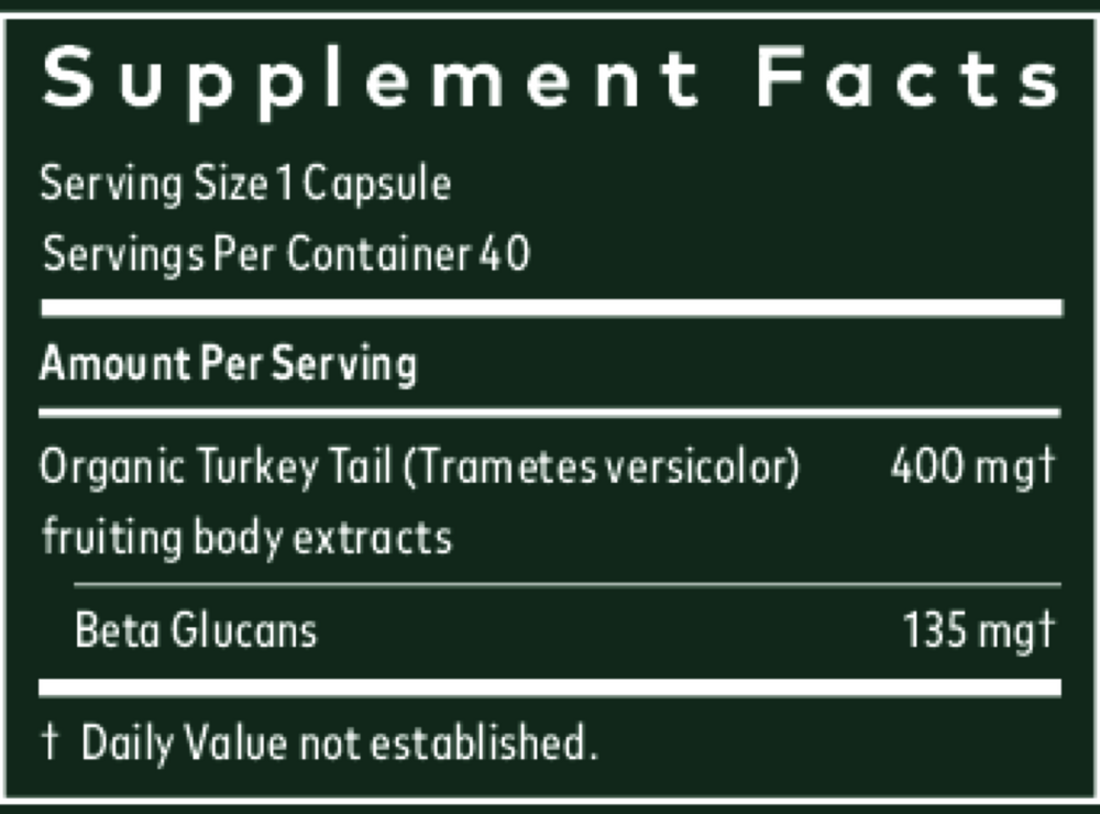 Turkey Tail Mushroom Supplement Facts Label