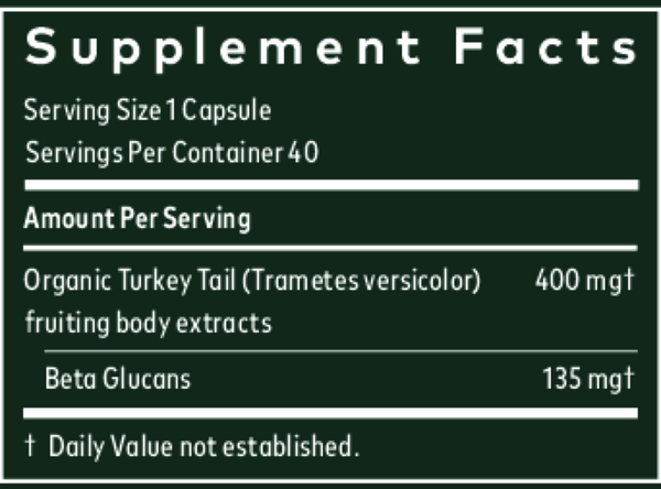 Turkey Tail Mushroom Supplement Facts Label