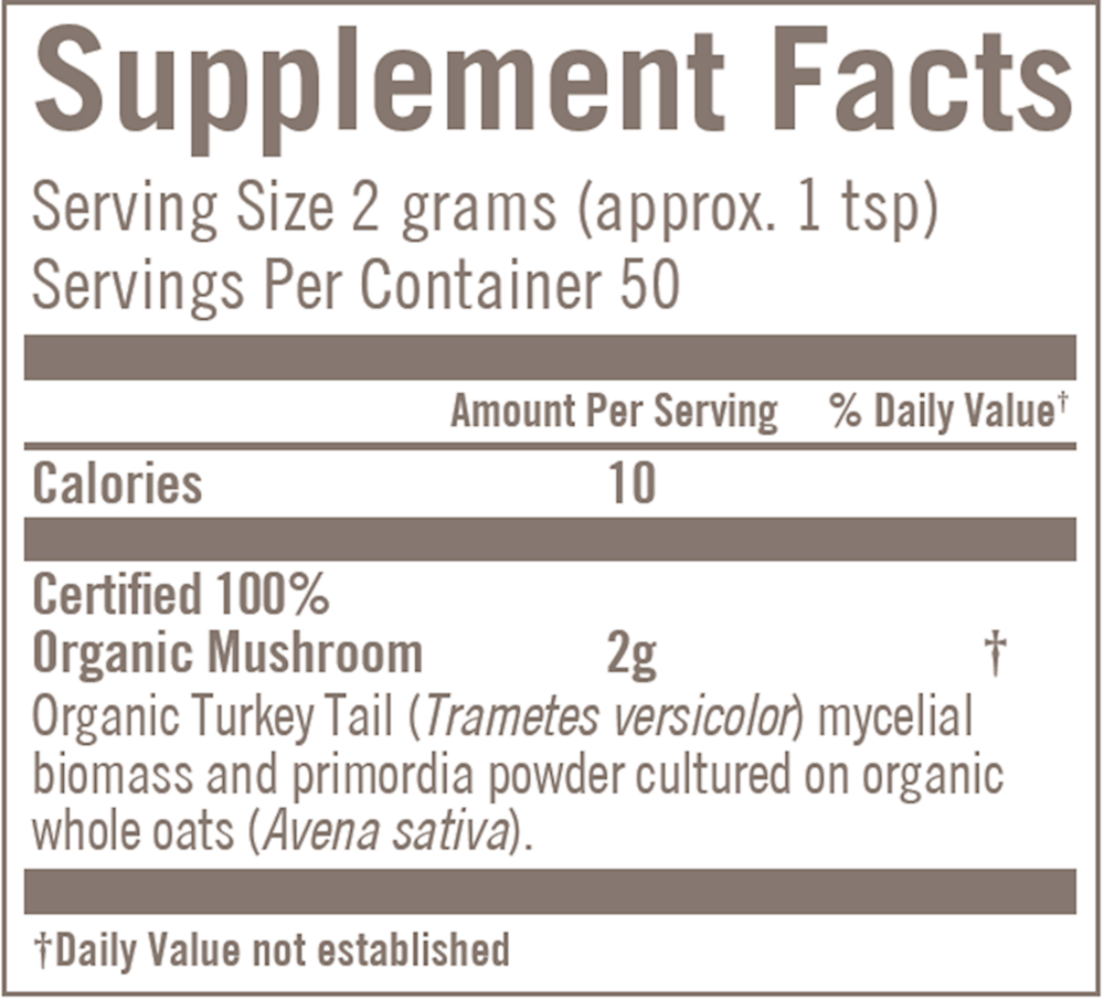 Turkey Tail (Trametes versicolor) Supplement Facts Label