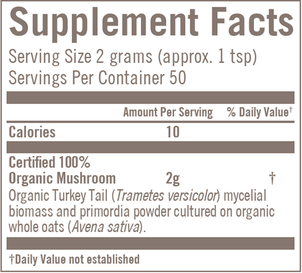 Turkey Tail (Trametes versicolor) Supplement Facts Label