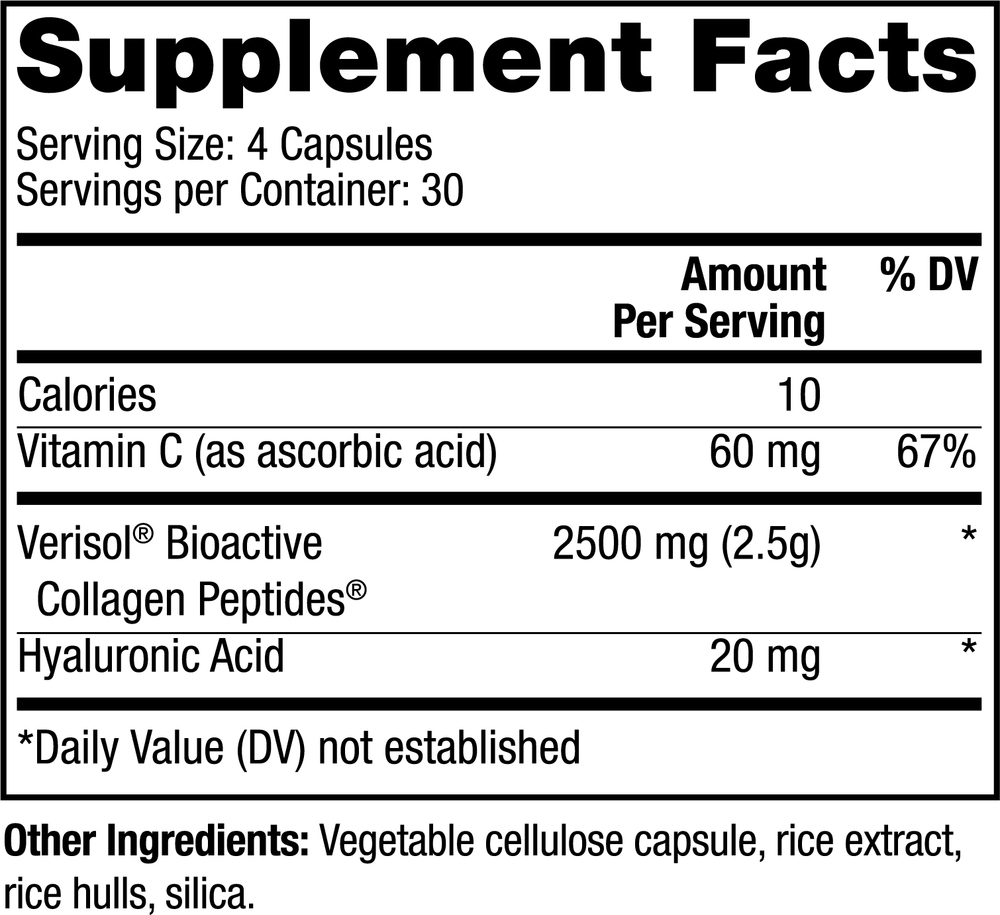 Collagen Replenish Caps Supplement Facts Label