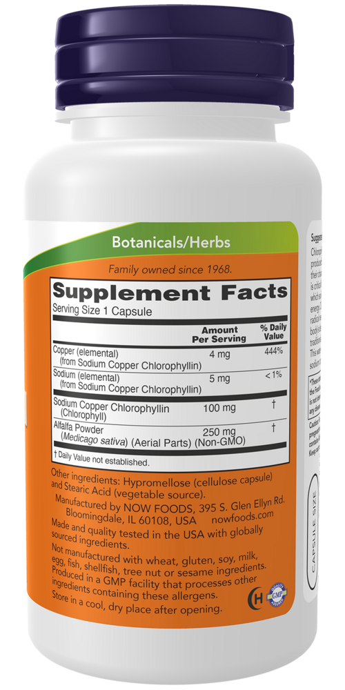 Chlorophyll 100 mg Supplement Facts Label