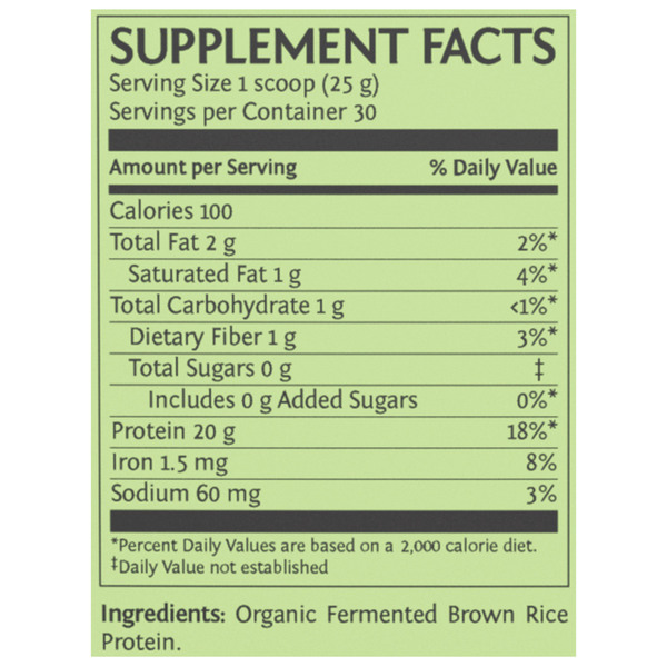 Classic Protein Natural Supplement Facts Label