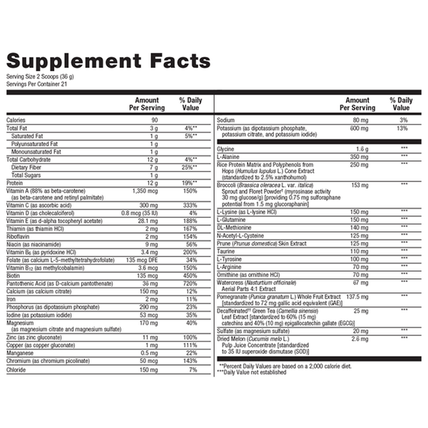 UltraClear RENEW Vanilla Supplement Facts Label