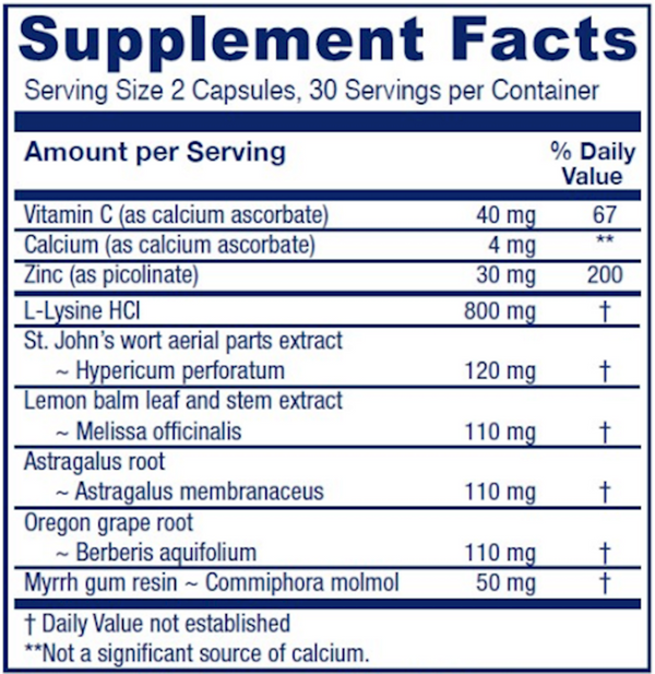 Lysine Extra Supplement Facts Label