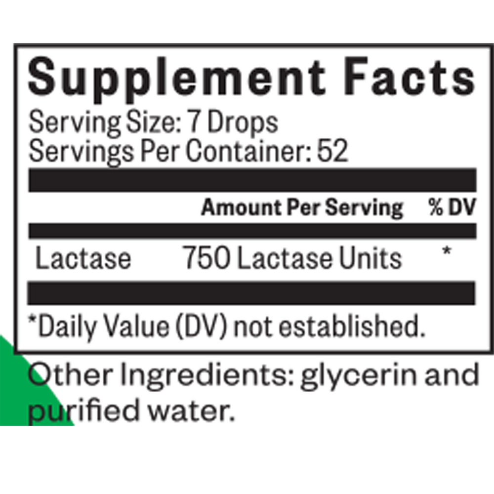 Lactase Drops Supplement Facts Label