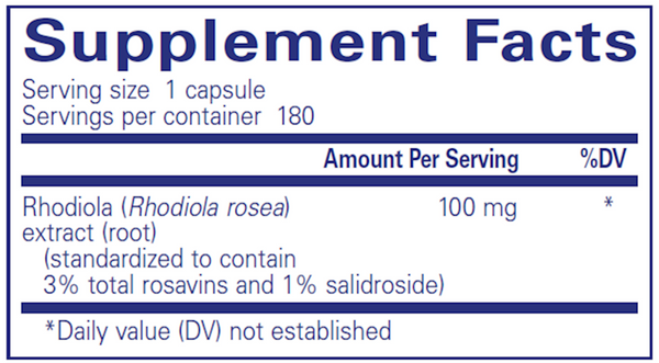 Rhodiola Rosea Supplement Facts Label