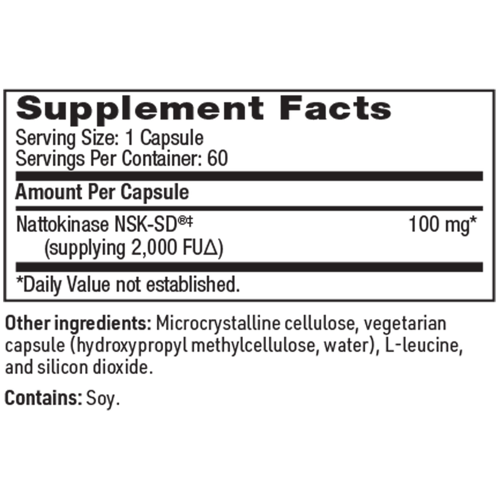 Nattokinase NSK-SD Supplement Facts Label