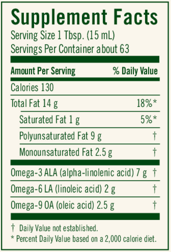 Flax Oil Certified Organic Supplement Facts Label