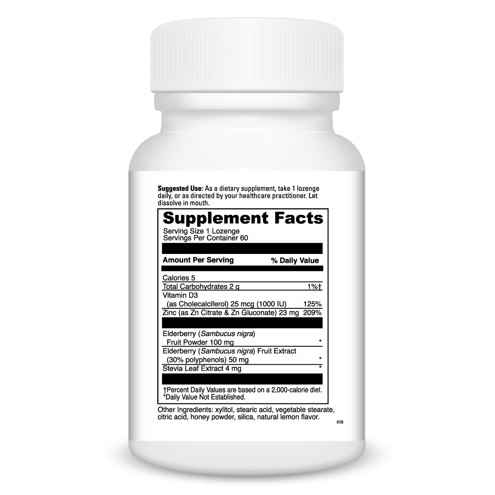 Zinc Lozenge Elderberry Supplement Facts Label