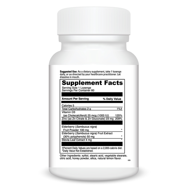 Zinc Lozenge Elderberry Supplement Facts Label