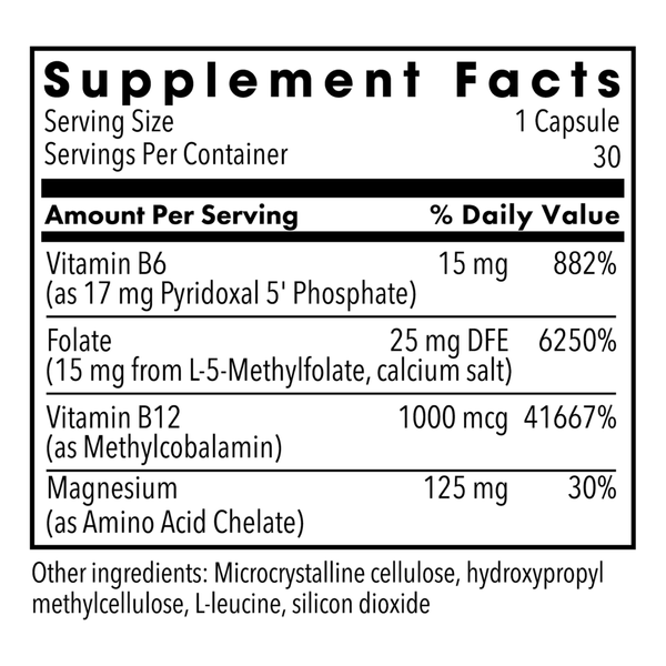 L-Methylfolate 15 mg + Cofactors Supplement Facts Label