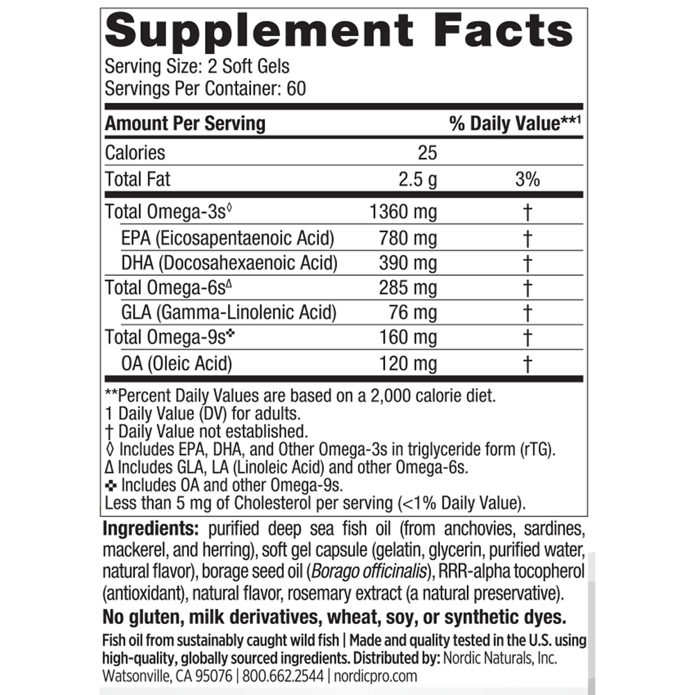 ProOmega-3.6.9 120 Soft Gels Lemon Supplement Facts Label