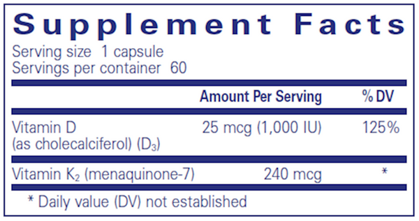 PureHeart K2D Supplement Facts Label