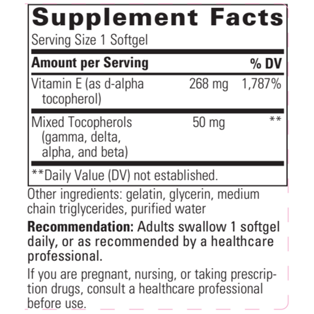 Vitamin E 400 Supplement Facts Label