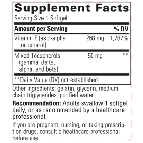 Vitamin E 400 Supplement Facts Label