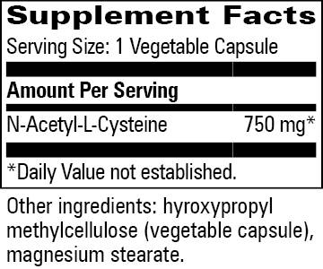N-Acetyl-L-Cysteine Supplement Facts Label