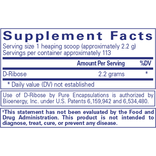 Ribose Supplement Facts Label