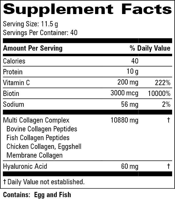 Collagen Matrix Powder Supplement Facts Label