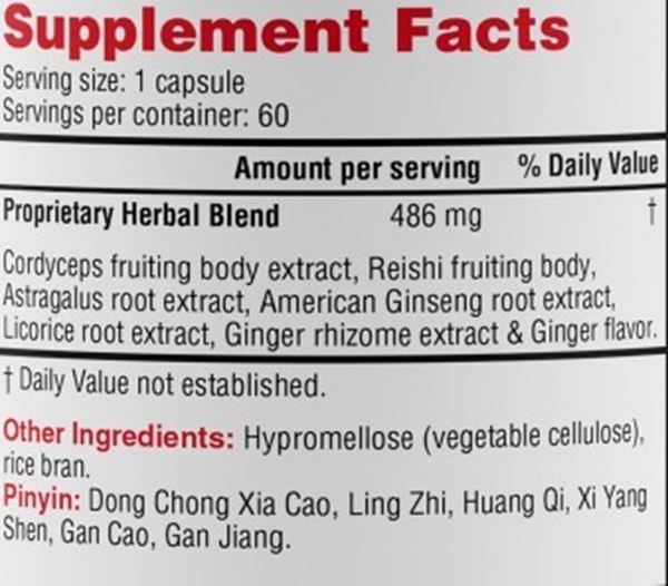 CordySeng Capsules Supplement Facts Label