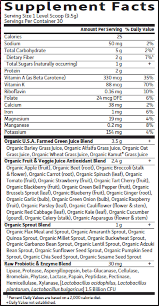 Perfect Food RAW - Chocolate Supplement Facts Label