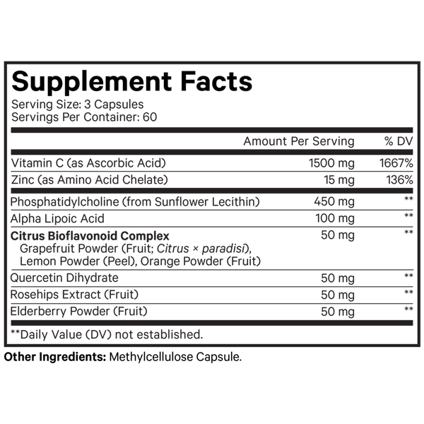 Liposomal Vitamin C Supplement Facts Label