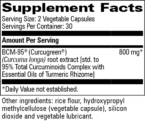 Curcumin BCM-95 Supplement Facts Label