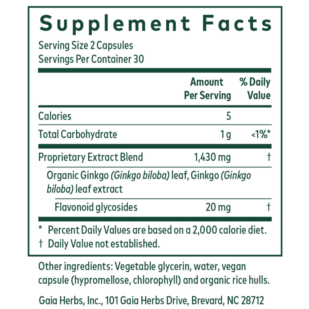 Ginkgo Leaf Supplement Facts Label