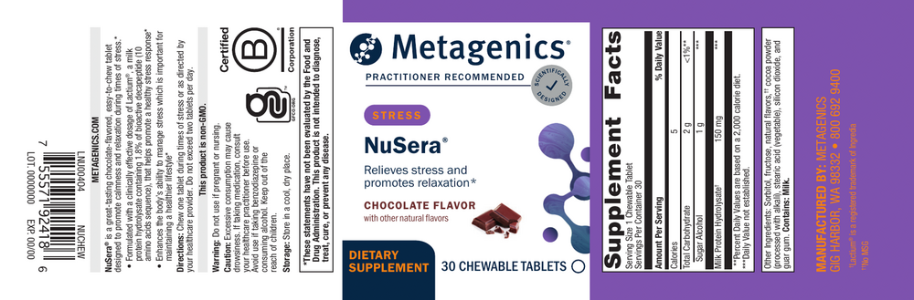 NuSera Supplement Facts Label