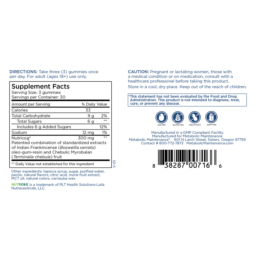 MetaMIND Gummies Supplement Facts Label