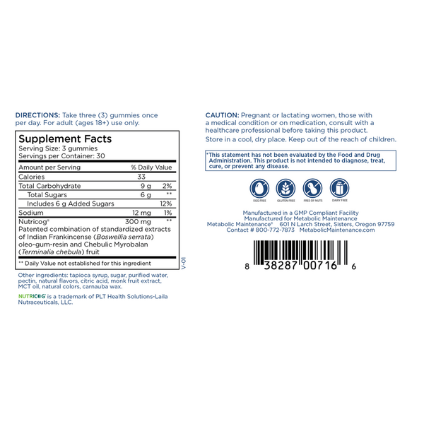 MetaMIND Gummies Supplement Facts Label